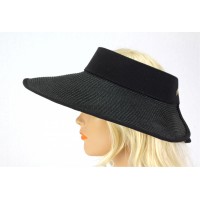 The Lady's Packable Straw Sun Visor Hats – 12 PCS Adjustable - 3.5 Inches - Black - HT-ST159BK
