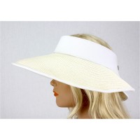 The Lady's Packable Straw Sun Visor Hats – 12 PCS Adjustable - 3.5 Inches - White - HT-ST159WT