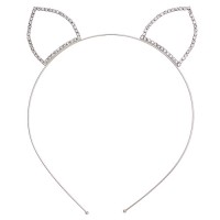 Headband - 12 PCS Clear Beaded Kitty Ears Rhinestones Headband - HB-71165HCR-S