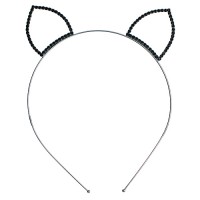Headband - 12 PCS Black Beaded Kitty Ears Rhinestones Headband - HB-71165HJT-BN