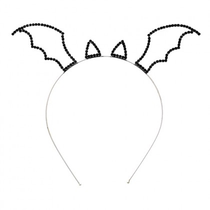 Headband - 12 PCS Black Beaded Angel Wings & Cat Ears Rhinestones Headband - HB-71556HBD-BN