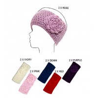 Headwraps / Neck Warmer – 12 PCS Crochet w/ Flower - Black Color - HB-0118HH