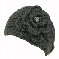 Headwraps / Neck Warmer – 12 PCS Crochet w/ Rhinestone Button - Dark Gray Color- HB-15-1ST-DGY