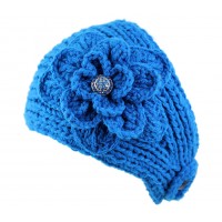 Headwraps / Neck Warmer – 12 PCS Crochet w/ Rhinestone Button - Teal Color- HB-15-1ST-TL