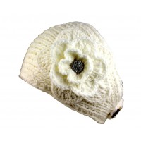 Headwraps / Neck Warmer – 12 PCS Crochet w/ Rhinestone Button - White Color - HB-15-1ST-WT