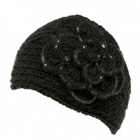 Headwraps / Neck Warmer – 12 PCS Crochet w/ Sequined Trim - Black Color - HB-35-BK