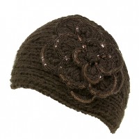 Headwraps / Neck Warmer – 12 PCS Crochet w/ Sequined Trim - Brown Color - HB-35-BN