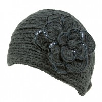 Headwraps / Neck Warmer – 12 PCS Crochet w/ Sequined Trim - Dark Gray Color - HB-35-DGY