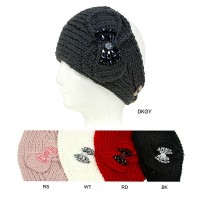 Headwraps / Neck Warmer – 12 PCS Crochet Double Bows w/ Acrylic Bead - Black Color - HB-ANGEL302