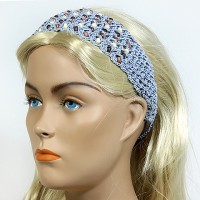 Headband - 12 pcs Wooden Beaded Crochet Headband - Blue - HB-HDB1011.04