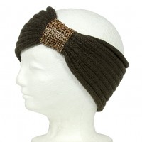 Headwraps / Neck Warmer – 12 PCS Knitted w/ Rhinestoned Ring - Dark Brown Color - HB-HW12DBN