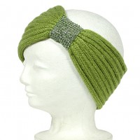 Headwraps / Neck Warmer – 12 PCS Knitted Headband w/ Rhinestoned Ring - Green Color - HB-HW12GN