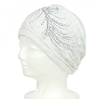 Headwraps / Neck Warmer – 12 PCS Knitted Headband W/Rhinestoned - White Color - HB-YJ20WT