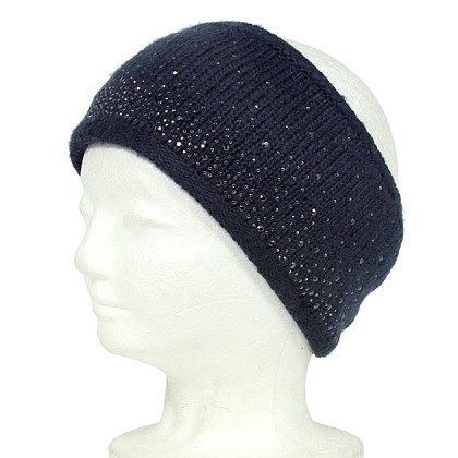 Headwraps / Neck Warmer – 12 PCS Knitted Headband w/ Rhinestones - Navy Color - HB-YJ69NV