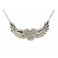 Necklace – 12 PCS Rhinestone Heart w/ Angel Wing Charm Necklaces - Clear - NE-JVSN8921CL