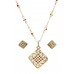 Necklace & Earrings Set – 12 Estate Gold Tone W/Clear Square W/Earring Set - NE-MS3172GTO