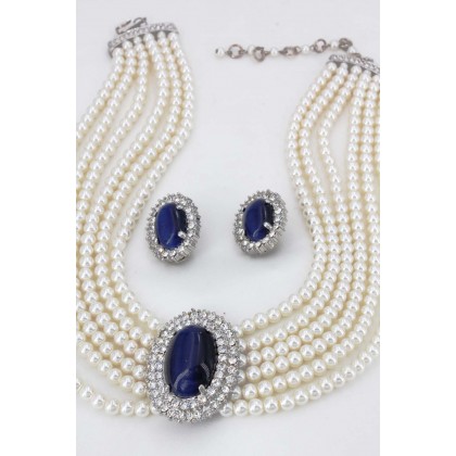 Necklace & Earrings Set – 12 Multi Chain Pearl NE+ER Set - NE-264BL