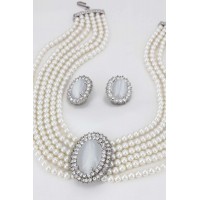 Necklace & Earrings Set – 12 Multi Chain Pearl NE+ER Set - NE-264WT