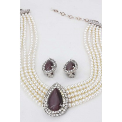 Necklace & Earrings Set – 12 Multi Chain Pearl NE+ER Set - NE-265PL