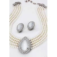 Necklace & Earrings Set – 12 Multi Chain Pearl NE+ER Set  - NE-265WT