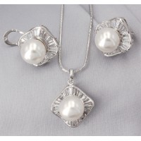 Gift set: 12 MAPERLA PEARL w/ Swarovski Cubic Zirconia Necklace & Earring Set - NE-JP10387W