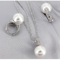 Gift set: 12 Maperla Pearl w/ Swarovski Cubic Zirconia Necklace & Earring Set - NE-JP10416W