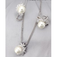 Gift set: 12 Maperla Pearl w/ Swarovski Cubic Zirconia Necklace & Earring Set - NE-JP10417W