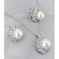 Gift set: 12 Maperla Pearl w/ Swarovski Cubic Zirconia Necklace & Earring Set - NE-JP10969W