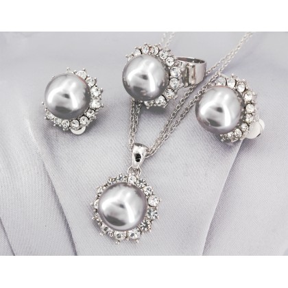 Gift set: 12 Pearl Necklace + Earring + Ring Set - NE-NS6072B 