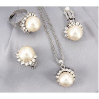 Gift set: 12 Pearl Necklace + Earring + Ring Set - NE-NS6072W