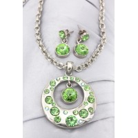 Gift set: 12 Swarovski Crystal Round Charm Necklace & Earring Set - Rhodium Plating - Green - NE-ST1039SVGN
