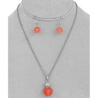 Necklace & Earrings Set – 12 Natural Stone Round Charm Necklace & Earring Set - Rose - NE-11871RO