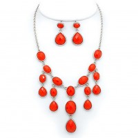 Necklace & Earrings Set – 12 Faux Coral Drapery Necklace & Earrings Set - NE-12211CO