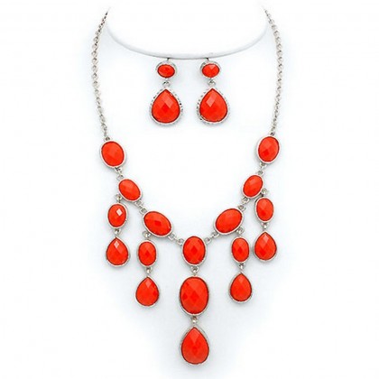 Necklace & Earrings Set – 12 Faux Coral Drapery Necklace & Earrings Set - NE-12211CO
