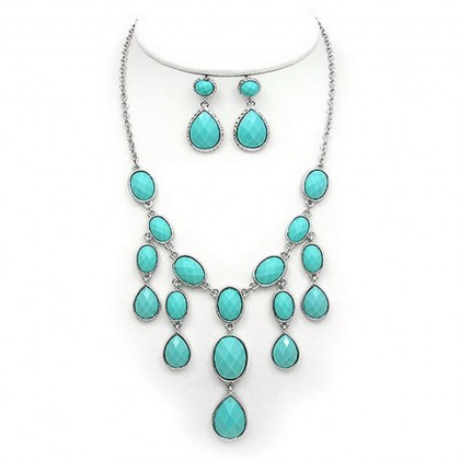 Necklace & Earrings Set – 12 Faux Coral Drapery Necklace & Earrings Set - NE-12211TQ