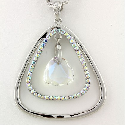 Necklace – 12 PCS Geometry Necklaces - Dual Open Triangle w/ Dangling Crystal - AB 14" -NE-12233AB