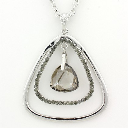 Necklace – 12 PCS Geometry Necklaces - Dual Open Triangle w/ Dangling Crystal - Black 14" - NE-12233BD