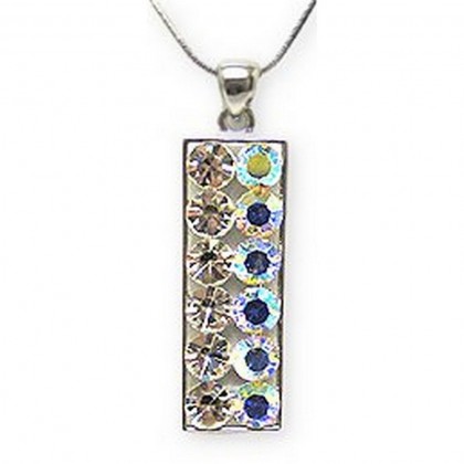 Necklace – 12 PCS Swarovski Crystal Necklace w / Rectangle Charm  - Clear - NE-2376CL