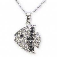 Necklace – 12 PCS Animal - Fish - Swarovski Crystal Necklace - Fish Charm - Clear / Black- NE-2384CL-BK