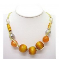 Necklace – 12 PCS Wooden Beads Necklace - Taupe Color - NE-245TP