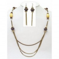 Necklace & Earrings Set – 12 Wood Beads Necklace & Earrings Set - NE-263