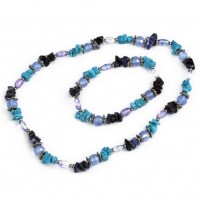 Necklace & Earrings Set – 12 Precious Stone Necklace & Bracelet Set - Blue - NE-629BL