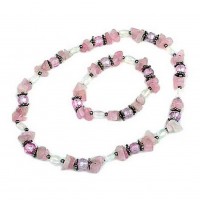Necklace & Earrings Set – 12 Precious Stone Necklace & Bracelet Set - Pink - NE-629PK