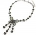 Necklace & Earrings Set – 12 Rhinestone Butterfly Charm Necklace and Earring Set - Black Stones -NE-828BK