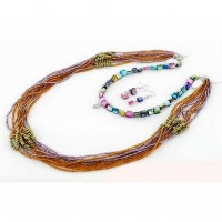 Necklace & Earrings Set – 12 – 36" Multi Beaded Strands Necklace & Earring Set - Multi Colors - NE-AACDS1423M