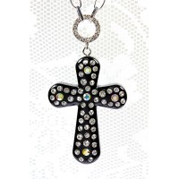 Necklace – 12 PCS Cross Charm Necklace - OPQ Paved With Crystals - Black - NE-AACN6312B