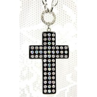 Necklace – 12 PCS Cross Charm Necklace - OPQ Paved With Crystals - Black - NE-AACN6313B