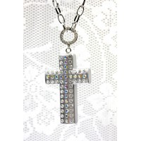 Necklace – 12 PCS Cross Charm Necklace - OPQ Paved With Crystals - Silver - NE-AACN6313S