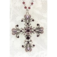 Necklace – 12 PCS Cross Charm Necklace - Casting Silver w/ Black Stones - NE-ACQN1876E