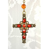 Necklace & Earrings Set – 12 Beaded Cross Necklace + Earring Set - Topaz - NE-ACQN4679G